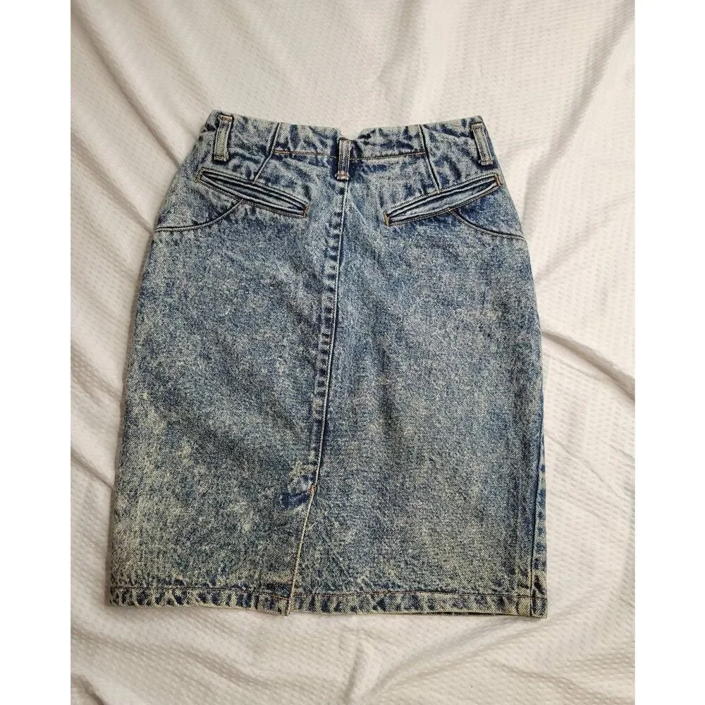 Retro Vintage boho 1970s denim acid wash jean skirt skirt size 3/4 - Picture 6 of 10